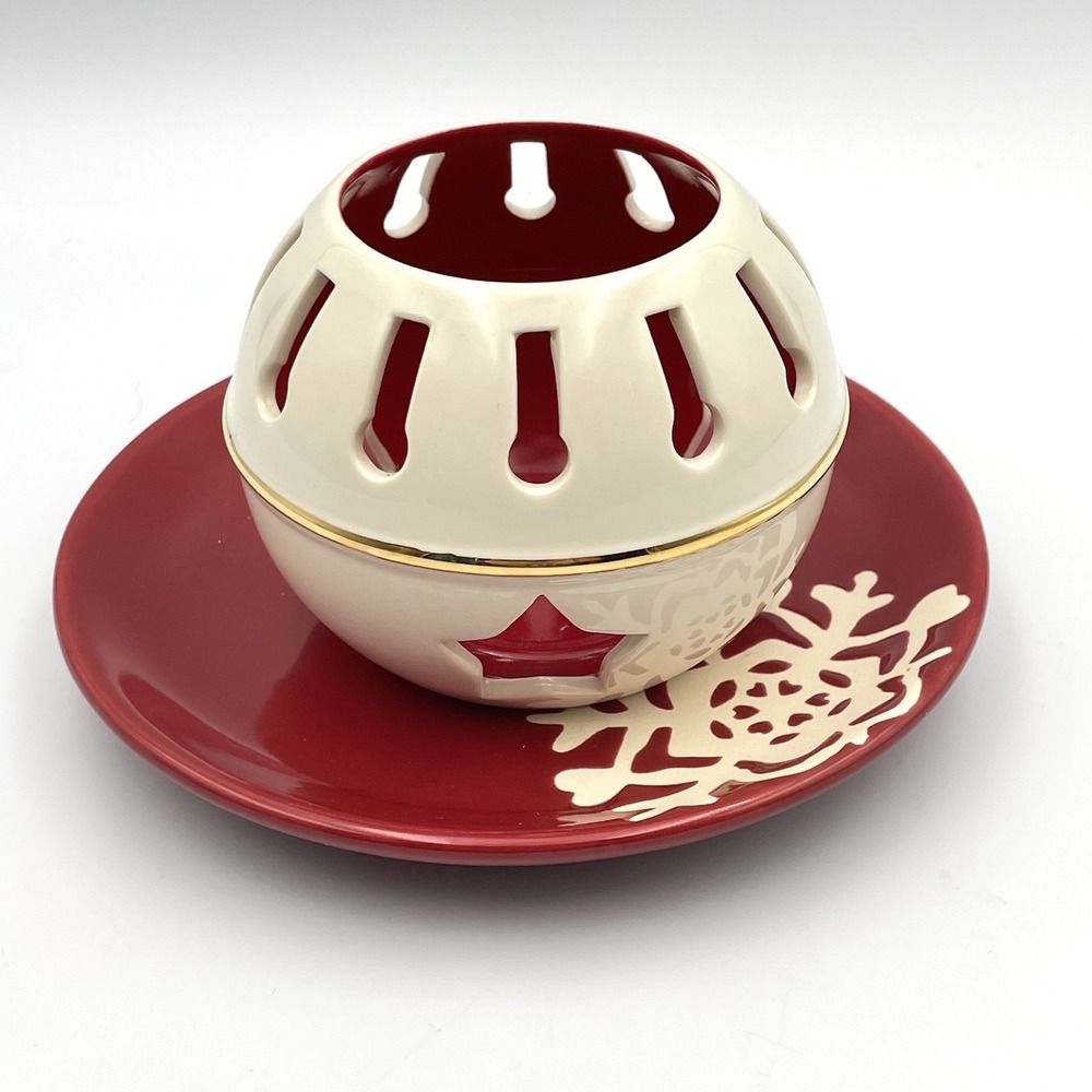 Lenox Seasonal Brites Jingle Bell Votive Tea Light Candle Holder With Red Plate